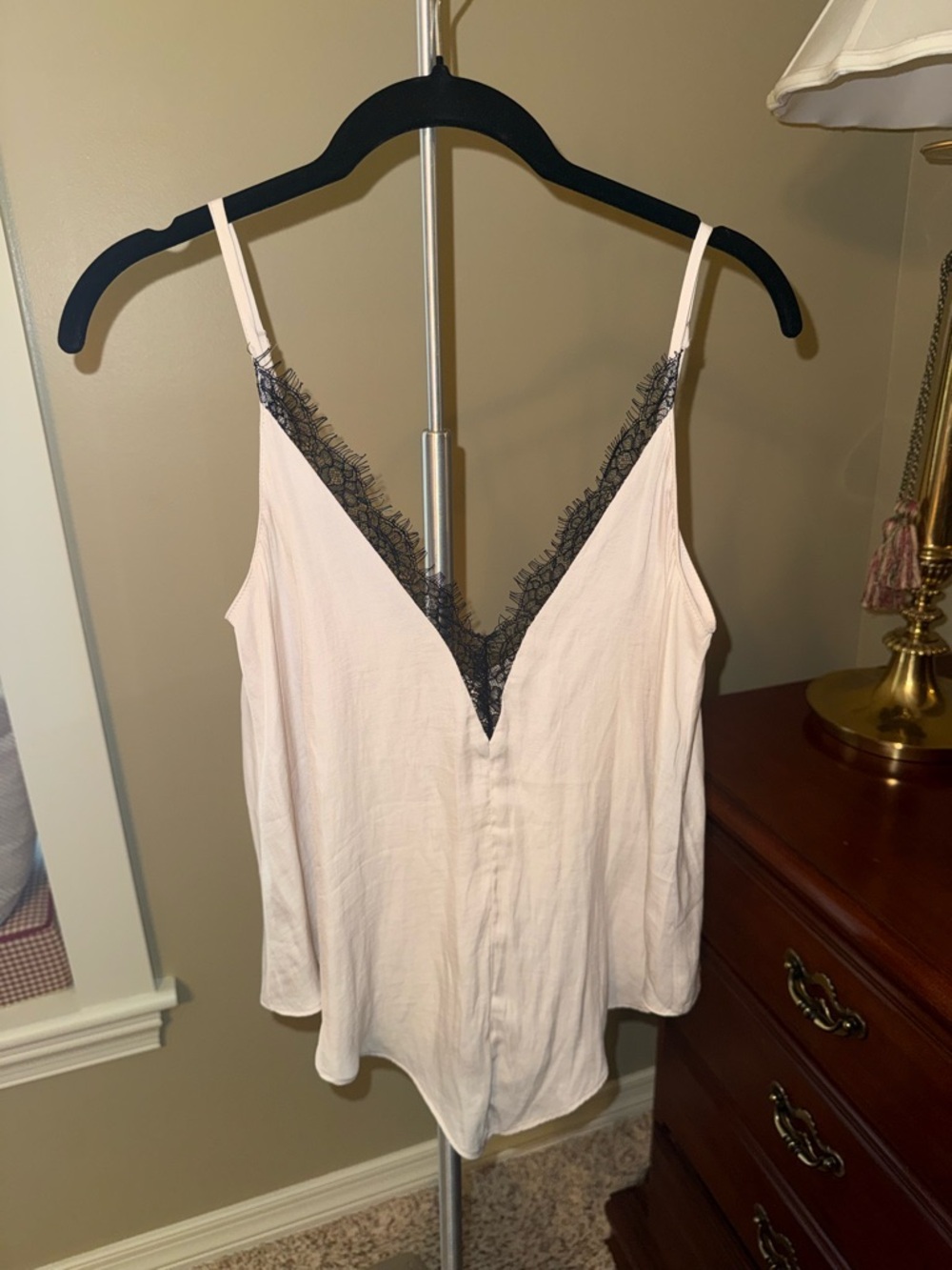 Mustard Seed Cream Cami with Black Lace Trim